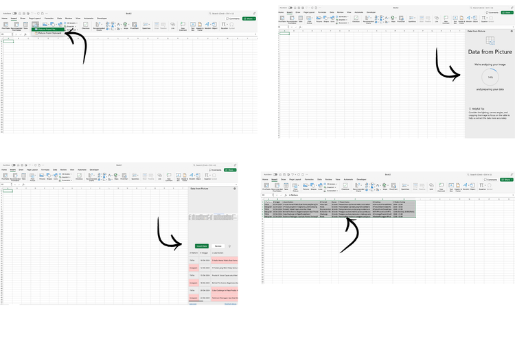 Ilustrasi cara impor data foto ke excel