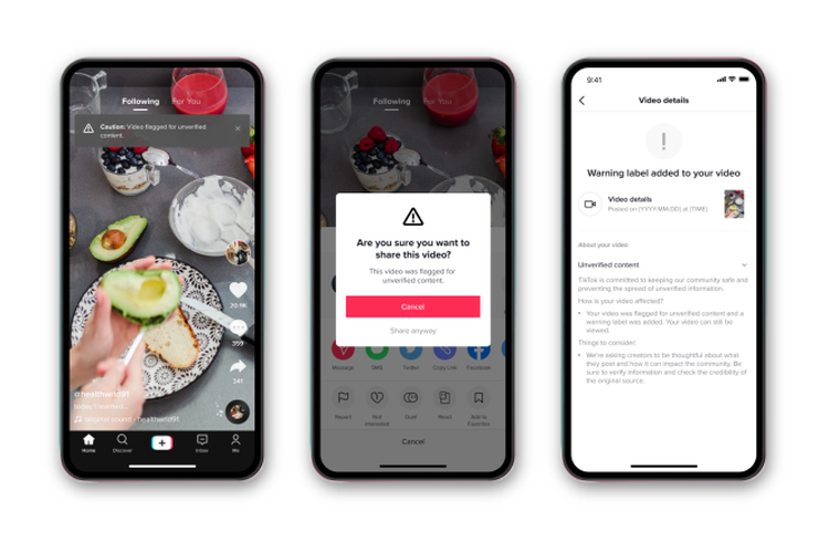Fitur baru TikTok yang akan menandai video berisi misinformasi.