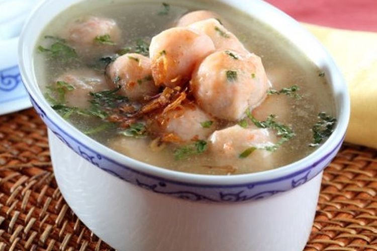 Ilustrasi sup bakso udang. 