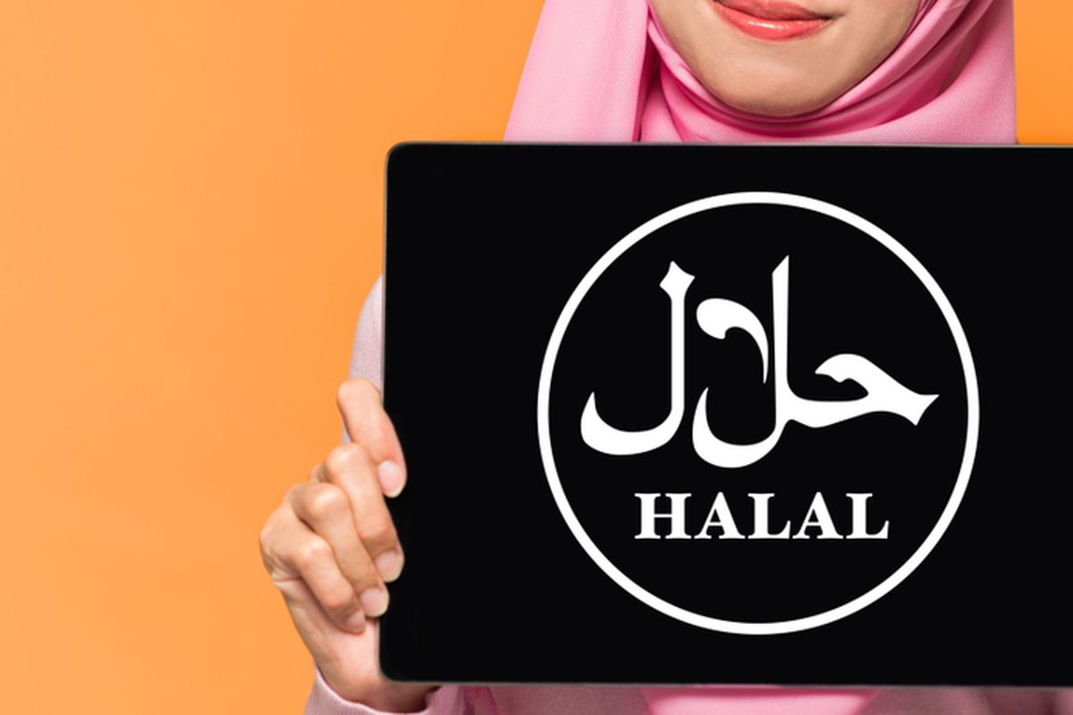 Ilustrasi logo halal, produk halal. .