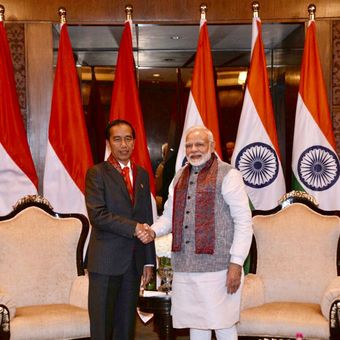Suasana pertemuan bilateral antara Presiden Joko Widodo dengan Perdana Menteri India Narendra Modi di Hotel Taj Diplomatic Enclave, New Delhi, Kamis (25/1/2018).