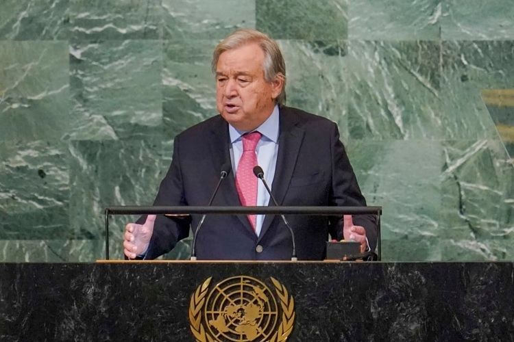 UN Secretary-General Antonio Guterres delivers his speech during the General Assembly of the UN on Tuesday, Sept. 20, 2022 at the UN Headquarters. 