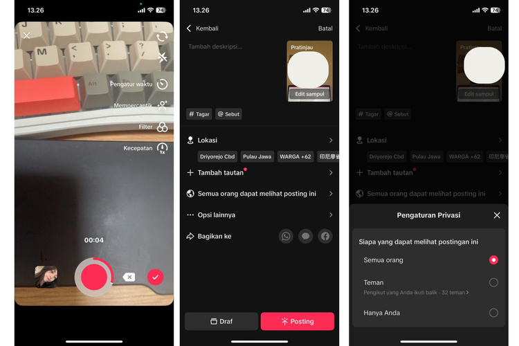 Ilustrasi cara simpan video TikTok posting privat