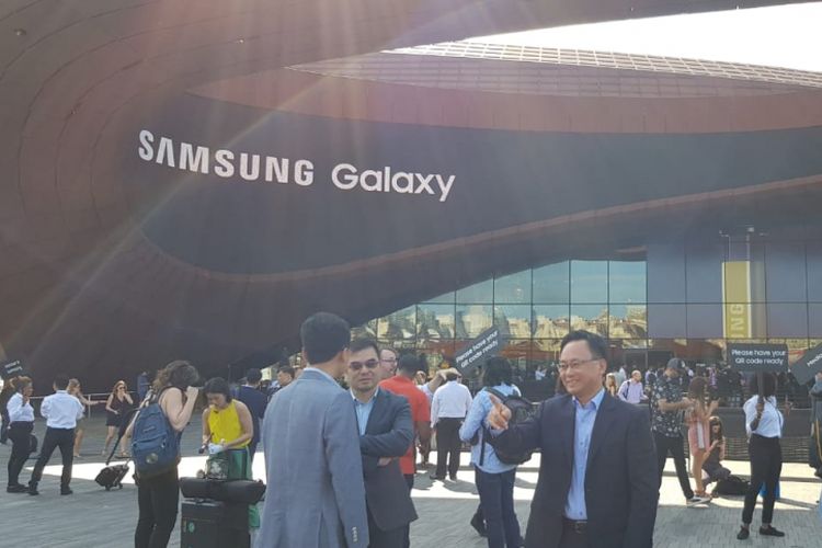 Suasana di lokasi peluncuran Samsung Galaxy Note 9 di New York, Kamis (9/8/2018).