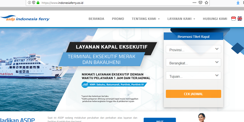 Halaman depan website ASDP