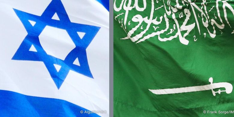 Bendera Israel dan Arab Saudi.