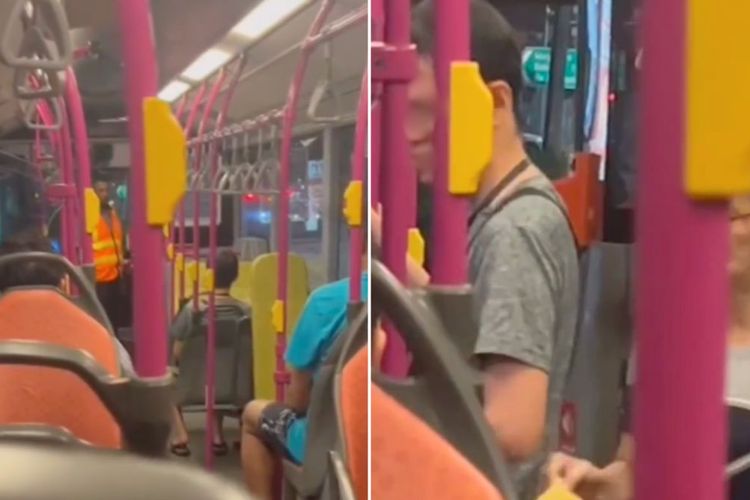Tangkapan layar video viral di Singapura yang menunjukkan seorang pria dan seorang perempuan kedapatan membawa durian ke dalam bus, lalu diminta oleh sang sopir turun belum lama ini. Mereka tidak keluar tapi lalu membuang durian. 