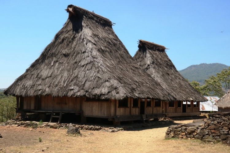 Beberapa rumah tinggal warga di Desa Adat Wologai, Ende, NTT, Minggu (14/10/2018).