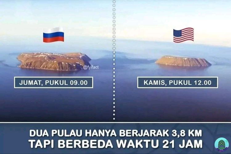 Tangkapan layar dua pulau berjarak 3,8 km punya selisih waktu 21 jam