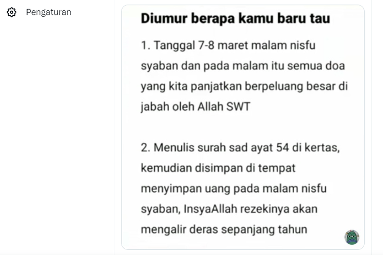 Tangkap layar menulis surah Shad ayat 54 saat nisfu Syakban dianggap ibadah.