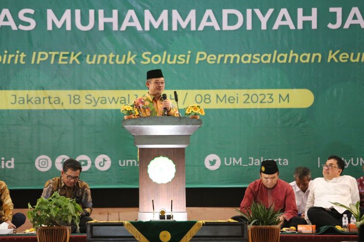 Sekretaris Umum PP Muhammadiyah Prof. Abdul Mu?ti dalam Halal Bi Halal UMJ, Gedung Cendekia Center UMJ, Jakarta (08/05/2023).