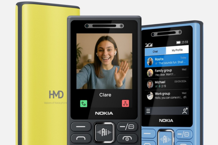 HMD memperkenalkan empat feature phone Nokia terbaru yang kini dibekali AI on-device. Seluruh model tetap mempertahankan desain klasik dengan keypad fisik, tetapi memiliki tombol AI khusus di bagian tengah tombol navigasi.