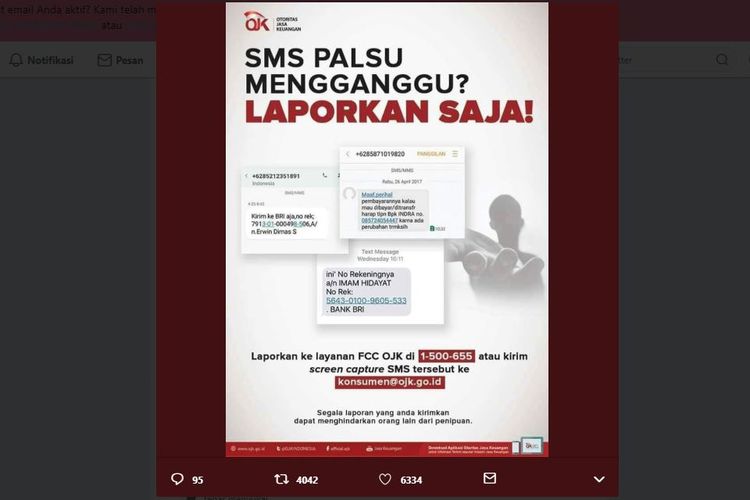 OJK buka kontak aduan SMS palsu