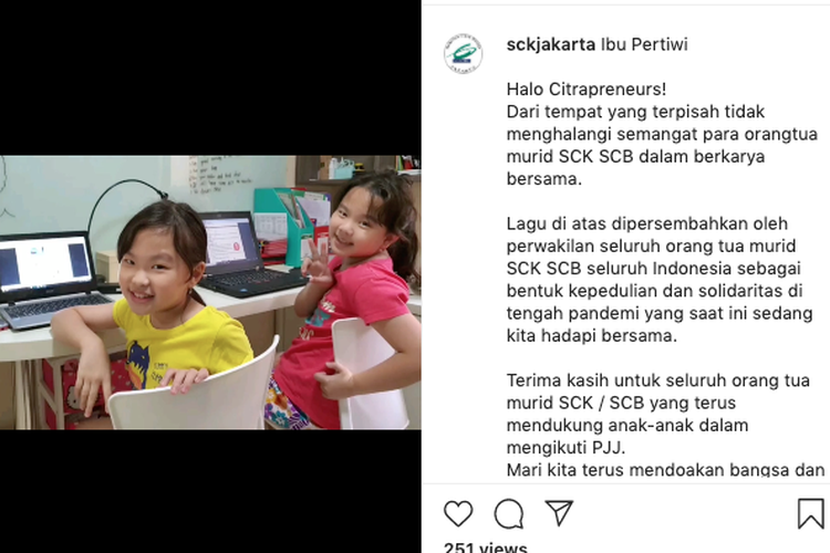 Tangkapan layar video lagu Ibu Pertiwi dari para orangtua guna menyemangati siswa dan guru dalam melaksanakan belajar dari rumah.