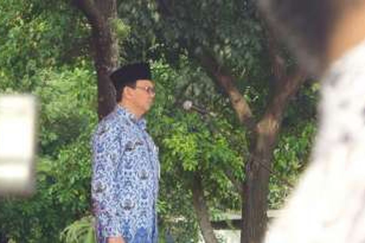 Gubernur DKI Jakarta Basuki Tjahaja Purnama memimpin upacara Hari Rapat Raksasa Ikada tahun 2016 di Lapabgan Eks Irti Monas, Jakarta Pusat, Senin (19/9/2016). 