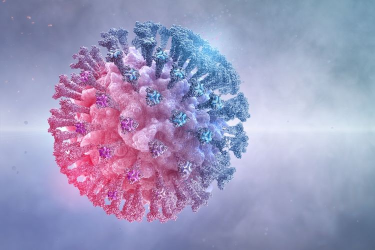 Ilustrasi virus corona, virus NeoCov ditemukan ilmuwan Wuhan, China, diklaim sebagai varian baru Covid (Neo Covid).