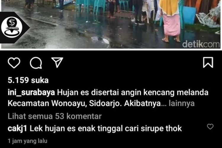 Komentar Wakil Wali Kota Surabaya Armuji melalui akun Instagram pribadinya @cakj1 mengomentari peristiwa kebencanaan yang terjadi di Sidoarjo, Jawa Timur.