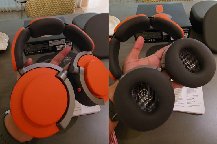 Detail earcup dan cushion headphone Dyson OnTrac.