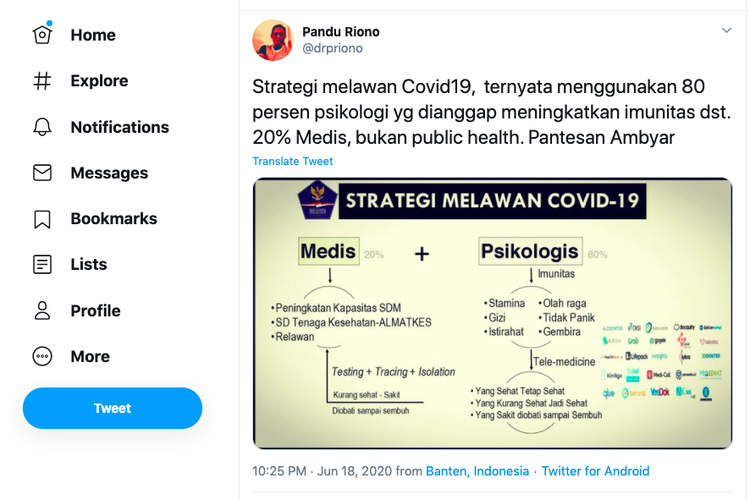 Tangakapan layar unggahan soal strategi melawan Covid-19