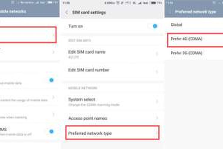 Setelah diubah menjadi CDMA Only, maka menu pengaturan di Xiaomi Redmi Note 3 akan menunjukkan pilihan 4G (CDMA)