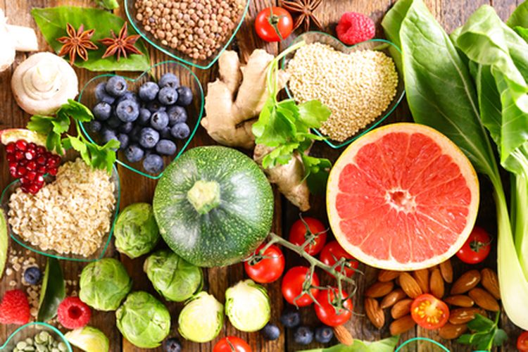 Ilustrasi sayuran yang mengandung antioksidan tinggi, makanan yang mengandung antioksidan tinggi. 