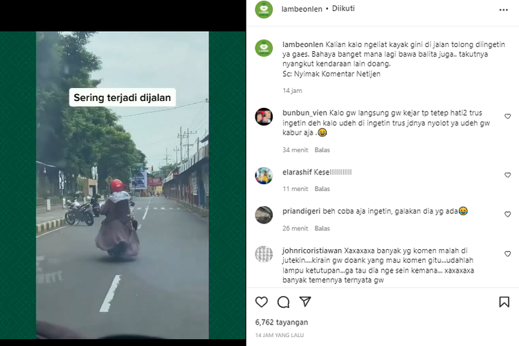 Video tayang di media sosial memperlihatkan pengendara sepeda motor berboncengan dengan baju panjang yang menjuntai ke bawah yang bisa membahayakan.