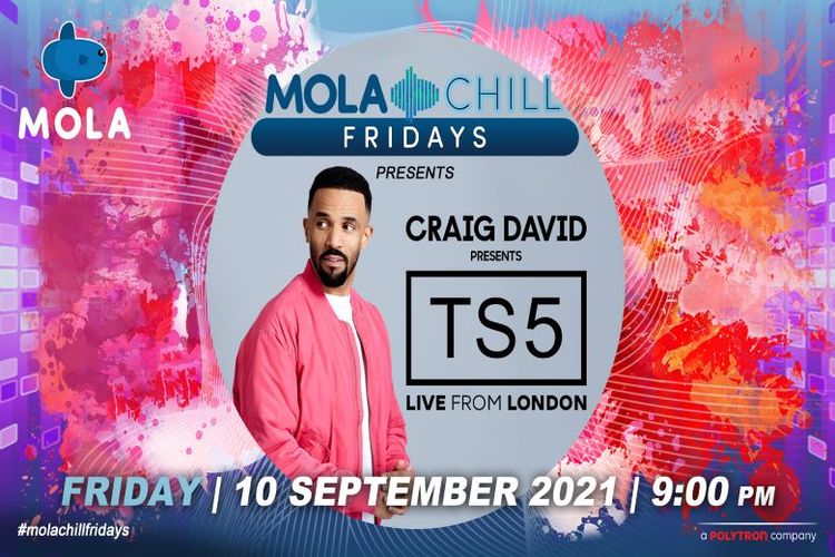 Craig David bersama band TS5 akan menghibur penggemarnya di acara Mola Chill Fridays, Jumat (10/9/2021).