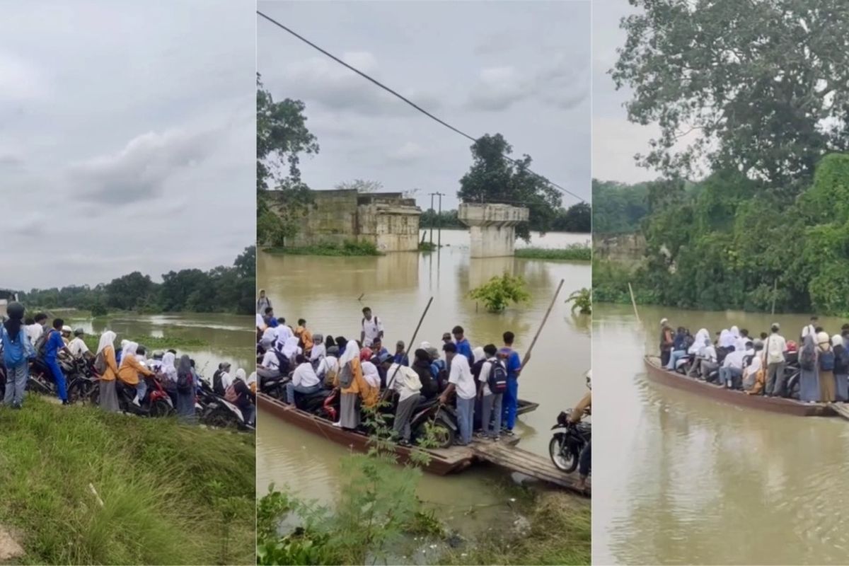 Viral, Siswa Antre Naik Perahu di Lampung Timur karena Jembatan Terbengkalai