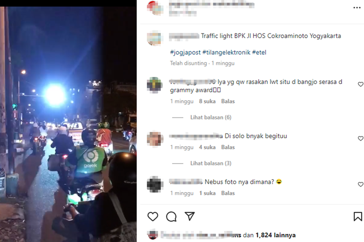 Tangkapan layar unggahan video yang memperlihatkan cahaya flash berkedip-kedip seperti memotret di salah satu lampu merah di Kota Yogyakarta.