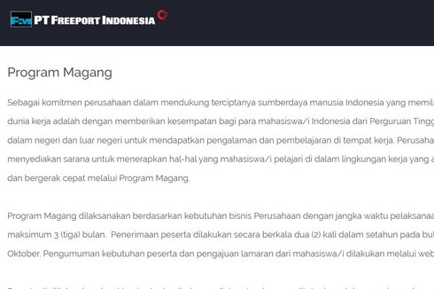 Freeport Indonesia Buka Program Magang Mahasiswa D4, S1, dan S2