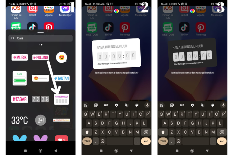 Ilustrasi cara menambah stiker hitung mundur di IG 