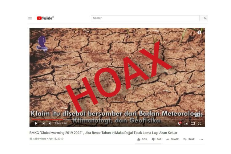 Tangkapan layar hoaks kekeringan panjang di Youtube