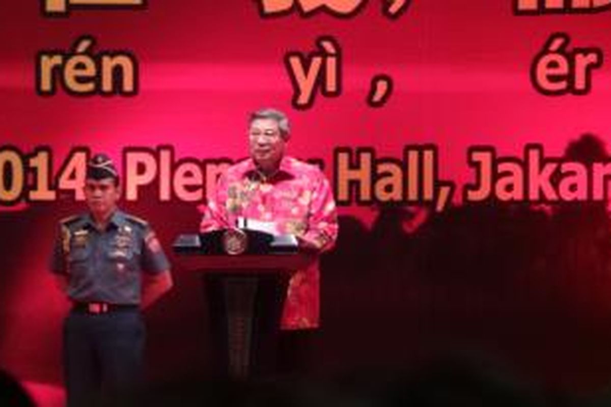 Presiden Susilo Bambang Yudhoyono menghadiri perayaan Tahun Baru Imlek Nasional 2565 di Jakarta Convention Center, Jumat (7/2/2014).