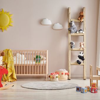 Ilustrasi kamar bayi dengan desain interior modern.