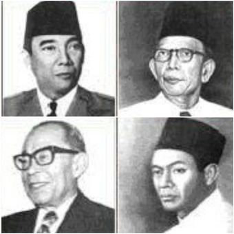 Tokoh Empat Serangkai pendiri Pusat Tenaga Rakyat (Putera), (searah jarum jam), Soekarno, Ki Hajar Dewantara, KH Mas Mansyur, dan Moh Hatta.