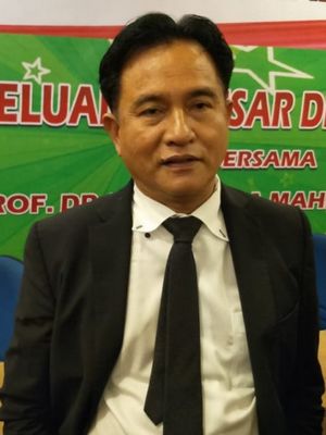 Ketua Umum Partai Bulan Bintang (PBB) Yusril Ihza Mahendra saat ditemui di Hotel Santika, Kota Bekasi, Rabu (30/1/2019).