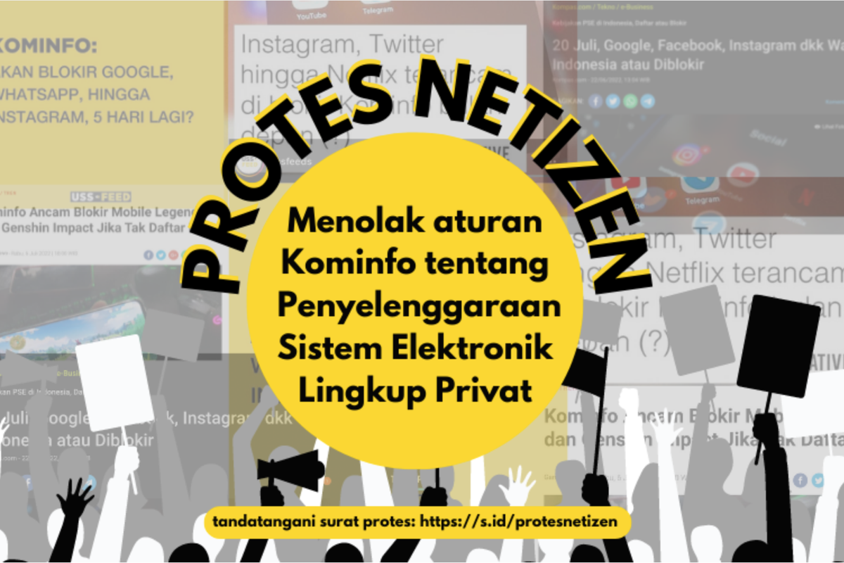 Ilustrasi petisi untuk menolak kebijakan PSE Kominfo yang digagas SAFEnet.