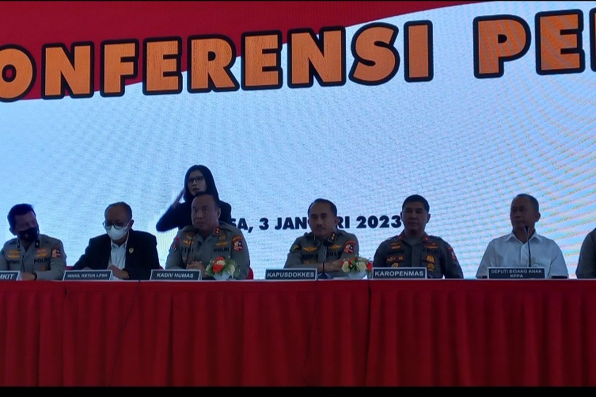 Konferensi pers soal kasus penculikan Malika (6). Konpers dilakukan di RS Polri Kramatjati, Jakarta Timur, Selasa (3/1/2023).