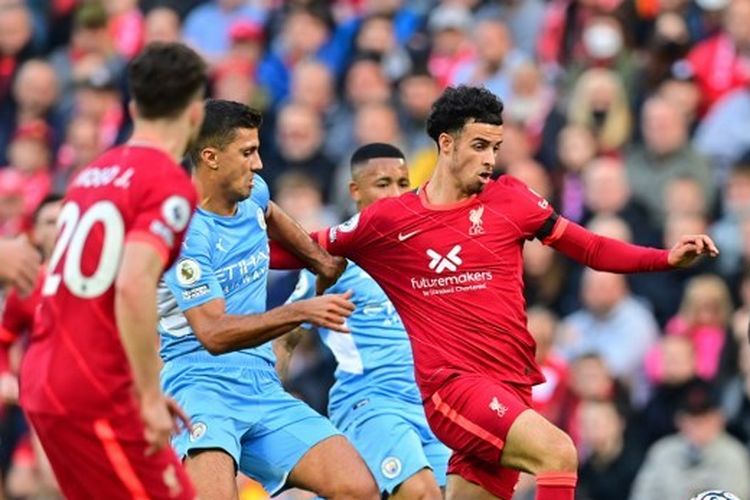 Pertandingan Liverpool vs Man City di Stadion Anfield, Minggu (3/10/2021) malam WIB.