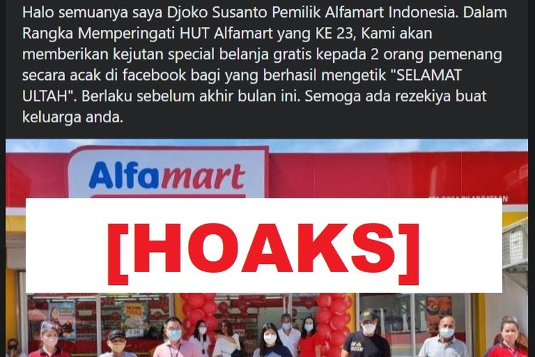 Hoaks, promo belanja gratis dalam rangka HUT ke-23 Alfamart