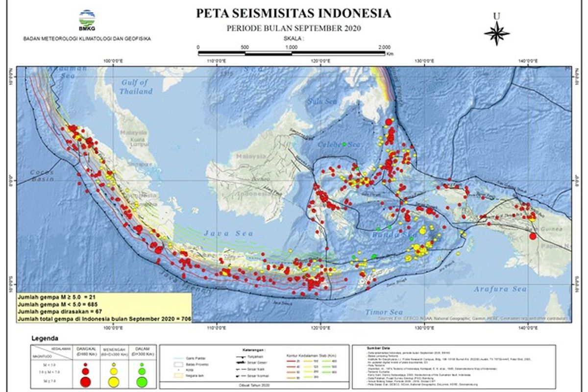 Peta seismisitas Gempa di Indonesia periode September 2020.