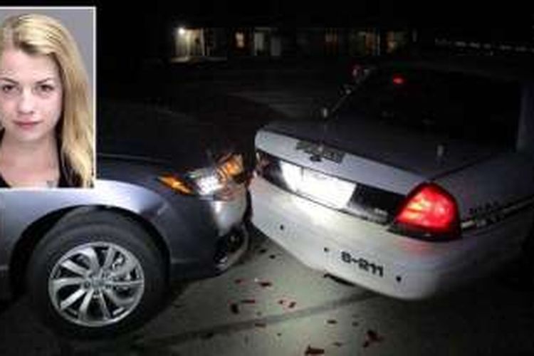Beginilah kondisi mobil polisi yang ditabrak mobil milik Miranda Radler (inset) di sebuah kota kecil di Texas.