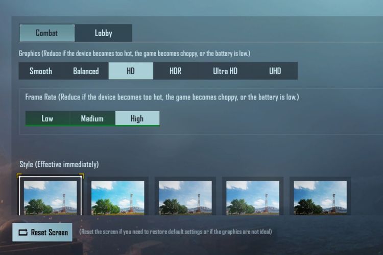 Kualitas grafis PUBG Mobile tertinggi di Oppo Reno6.