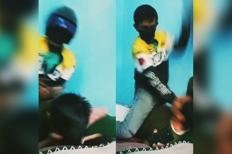 Potongan gambar seorang pria yang disebut merupakan ojol sedang melakukan penganiayaan terhadap pemuda di dalam sebuah kamar di kawasan Kompleks Bumi Permata Hijau (BTP), Kecamatan Tamalanrea, Kota Makassar, Sulawesi Selatan (Sulsel), pada Selasa (24/10/2023) siang.