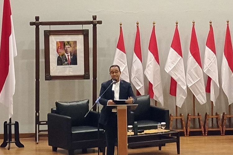 Bacapres Koalisi Perubahan dan Persatuan (KPP) Anies Baswedan dalam kuliah kebangsaan Fisip UI Depok, Jawa Barat, Selasa (29/8/2023).