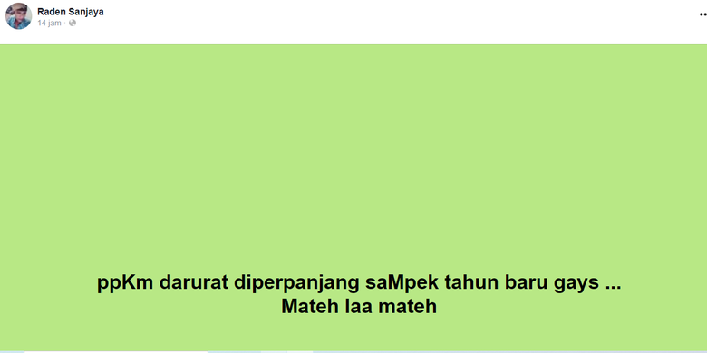 Tangkapan layar unggahan Facebook yang menyebut PPKM Darurat akan diperpanjangh hingga tahun baru