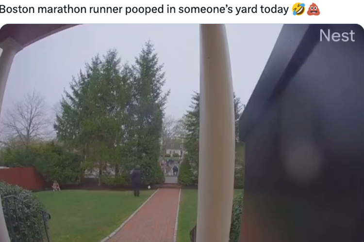 Pelari Boston Marathon viral di media sosial gara-gara buang air besar di halaman rumah orang di jalur lintasan.