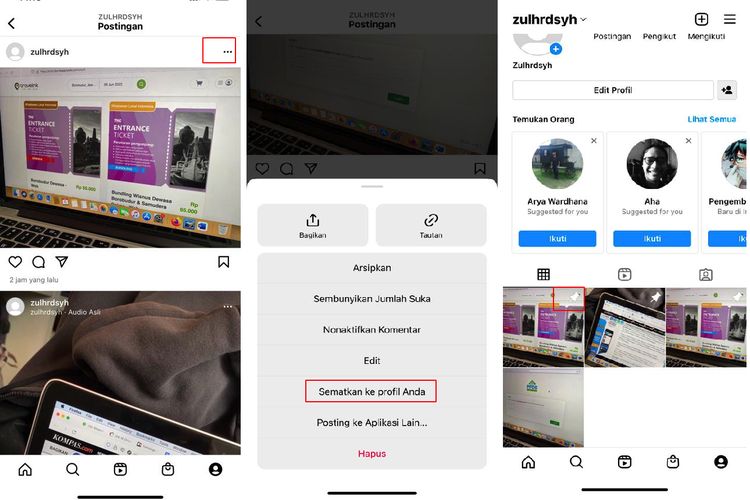 Ilustrasi cara pin postingan di Instagram