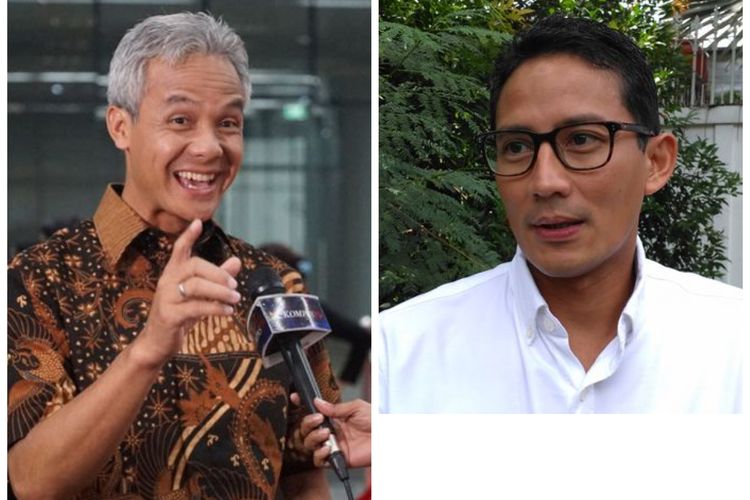 Kolase foto Ganjar Pranowo, Sandiaga Uno