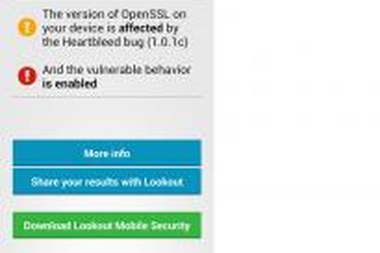 Aplikasi Heartbleed Detector dari Lookout Mobile mendeteksi celah keamanan pada perangkat Android